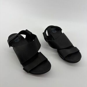 Loints of Holland Black Leather Platform Wedge Sandals Women's Size 36 /‎ US 6